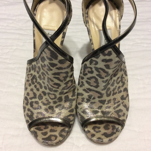 Jimmy Choo Grey Leopard Print Platform Heels - Picture 6 of 15
